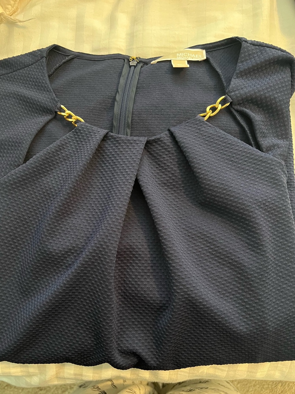 MICHAEL Michael Kors Navy Textured Shirt with Gold Chain Detail